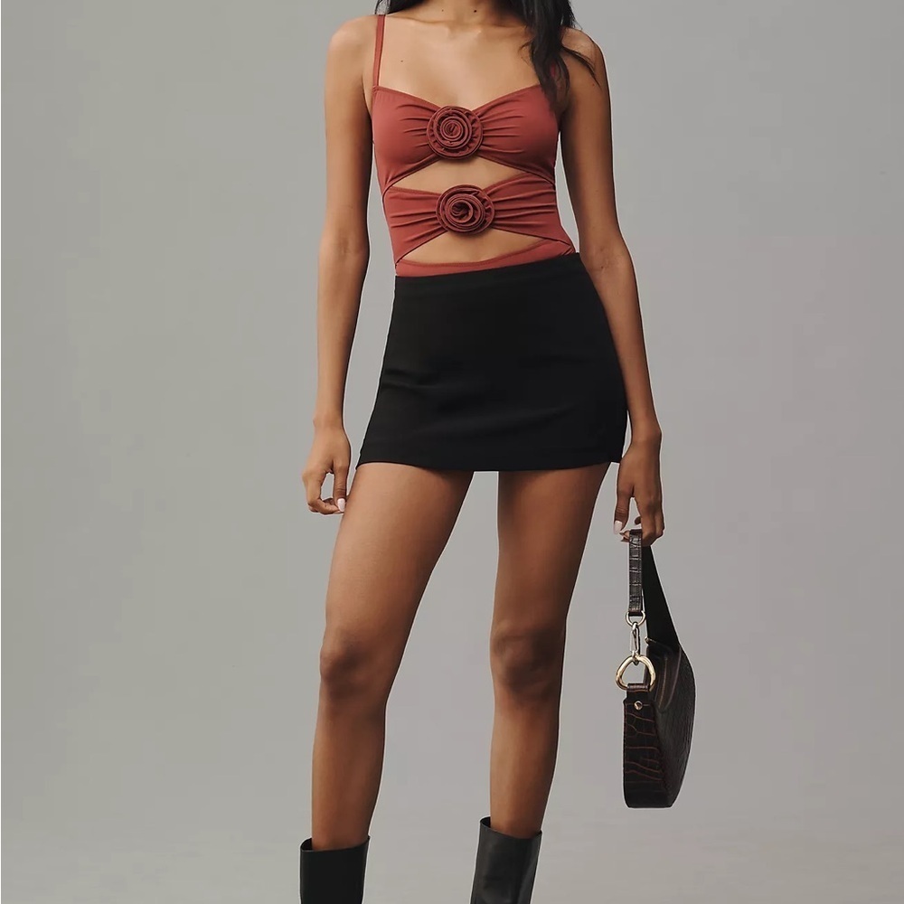 Anthropologie Rust Bodysuit with Floral Detail M NWT